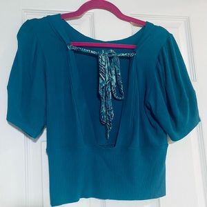 Free People teal low cut back with paisley tie top size L
